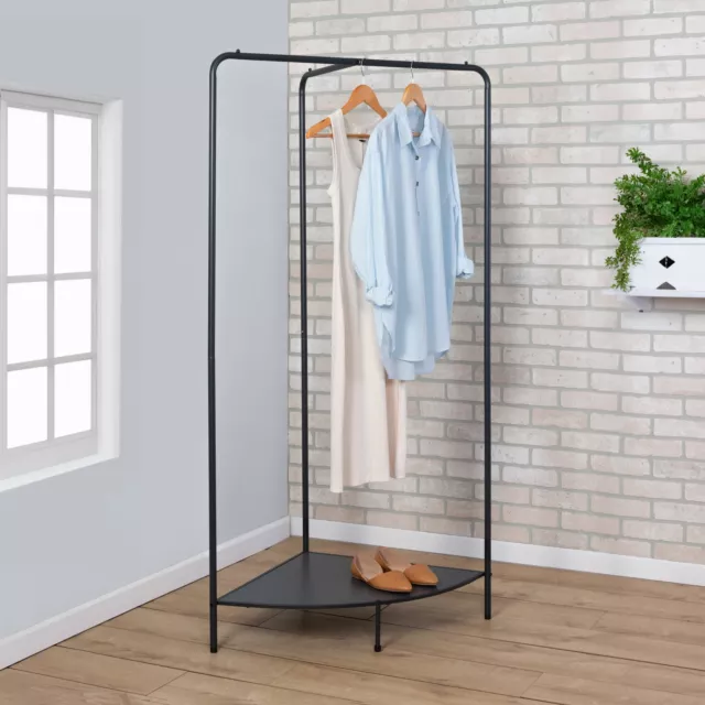 Steel Corner Garment Clothing Rack with Shoe Shelf Organizer Home Dorm Room
