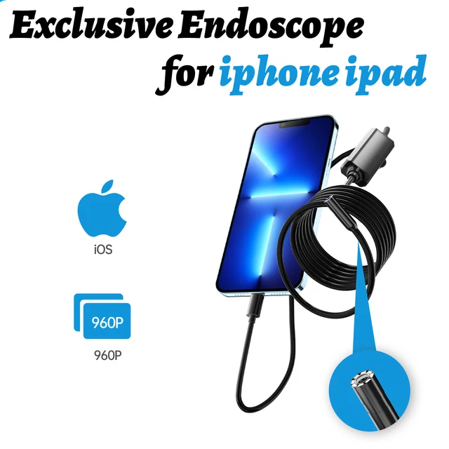 8MM ENDOSCOPE BORESCOPE Inspection Tube HD Camera For iPhone/ipad/iOS