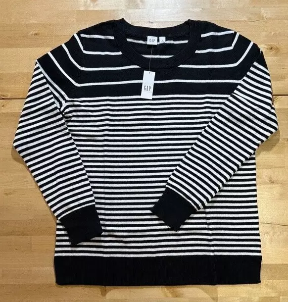 Gap Womens Black and White Stripe Crewneck Pullover Sweater M