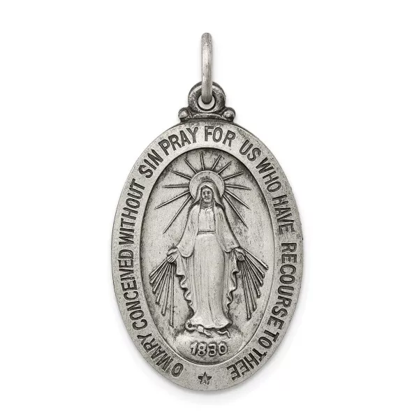 925 Sterling Silver Vintage Our Lady of Miraculous Medal Blessed Virgin Mary ... 3