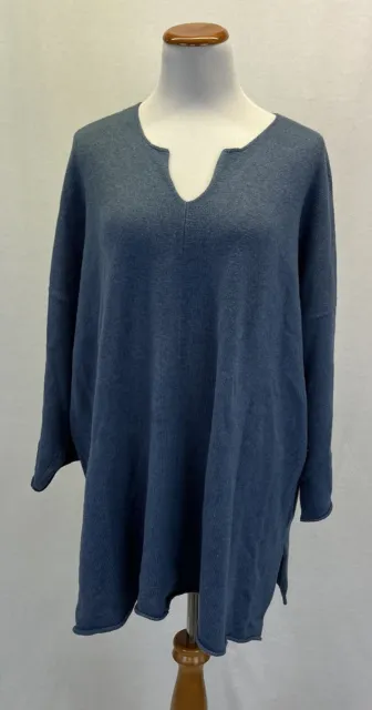 Eskandar Blue Handloomed Cotton & Cashmere Blend Boxy Style Sweater Top O/S