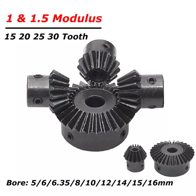 1 Modulus 1.5 Modulus Bevel Gear 15/20/25/30T 90° 45# Steel Transmission Gears