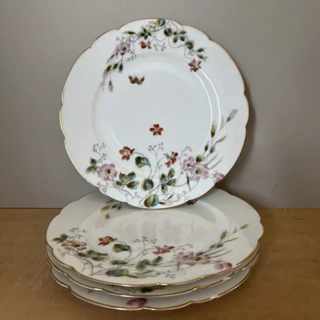 Lot 4 Petites Assiettes Décor Floral Porcelaine Limoges Haviland CFH GDM Ø20cm