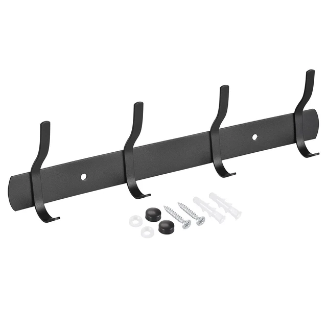 Coat Hook Rack Wall Mounted with 4 Hooks Hook Rail Wall Hangers Black