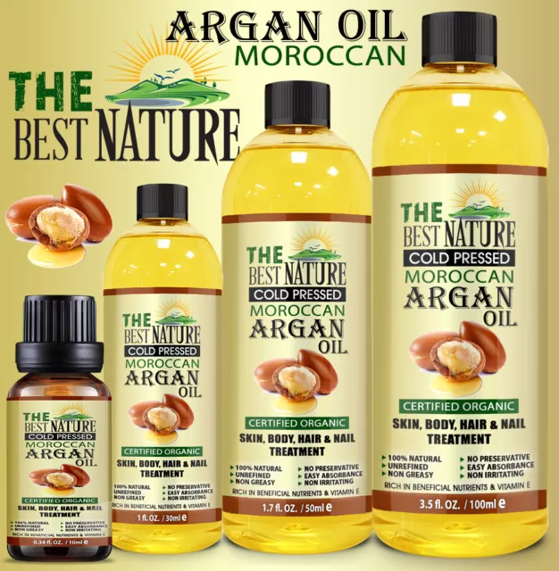 Organic Virgin Argan Oil Pure & Natural Cold Pressed Oil Hair Beard & Skincare