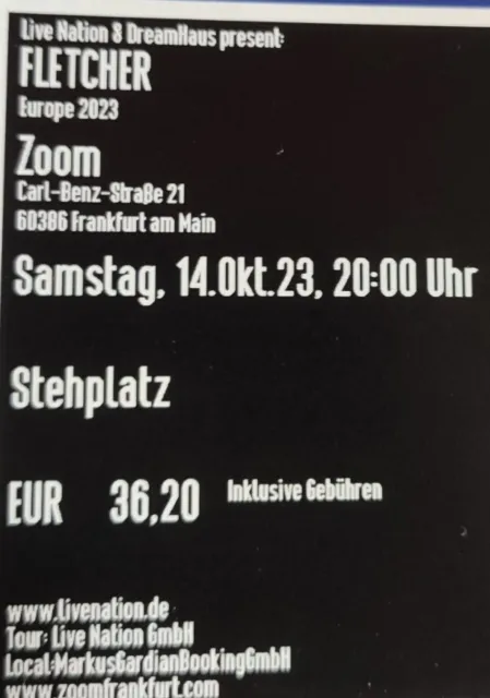 Fletcher Frankfurt 14.10.2023 Stehplatz Tickets Karten