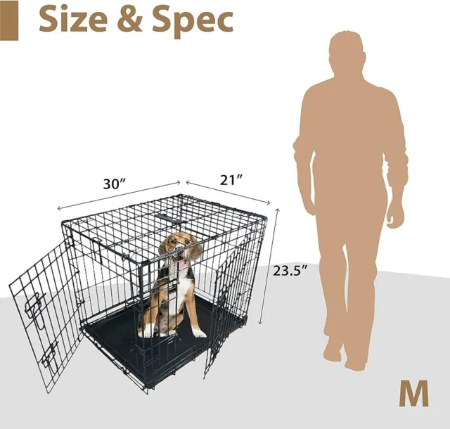 Ellie-Bo Dog Puppy Cage Medium 30 inch Black Folding 2 Door Crate with Non-Chew