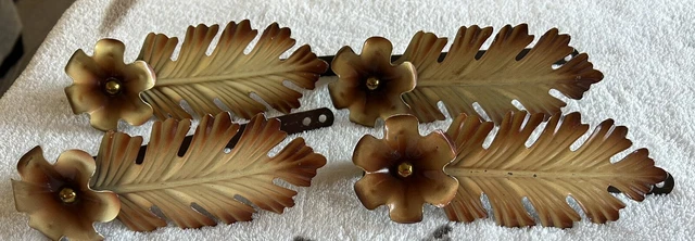 Vintage Metal Art Deco Flower Lily Leaf Curtain Tie Backs