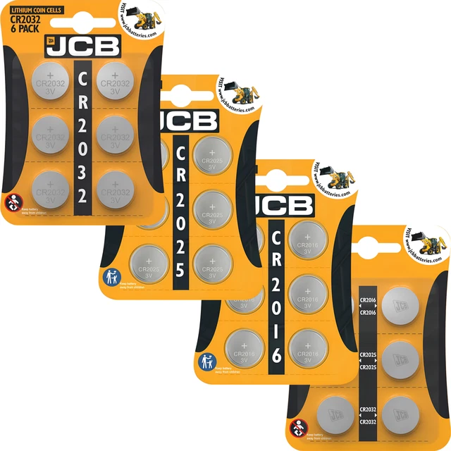 6-Pack JCB Lithium Coin Cell Batteries – CR2032, CR2025, CR2016 Combo – Longest Expiry To 2030