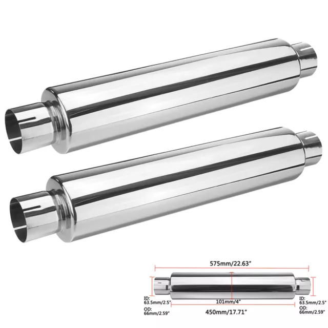 2X 63.5mm Résonateur Universel Silencieux Déchappement En Acier Inoxydable 575mm