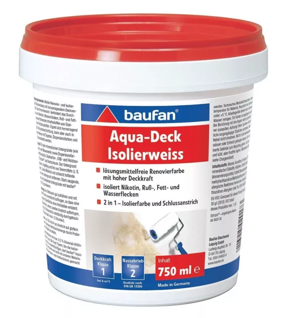 Baufan Aqua-Deck Isolierweiß 750ml Isolante Nicotina Russ Fett- & Macchie