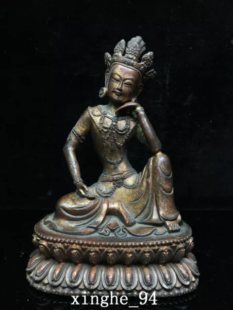 7.7" Old Antique dynasty Temple Tibetan Buddhism bronze gilt Tara Buddha statue