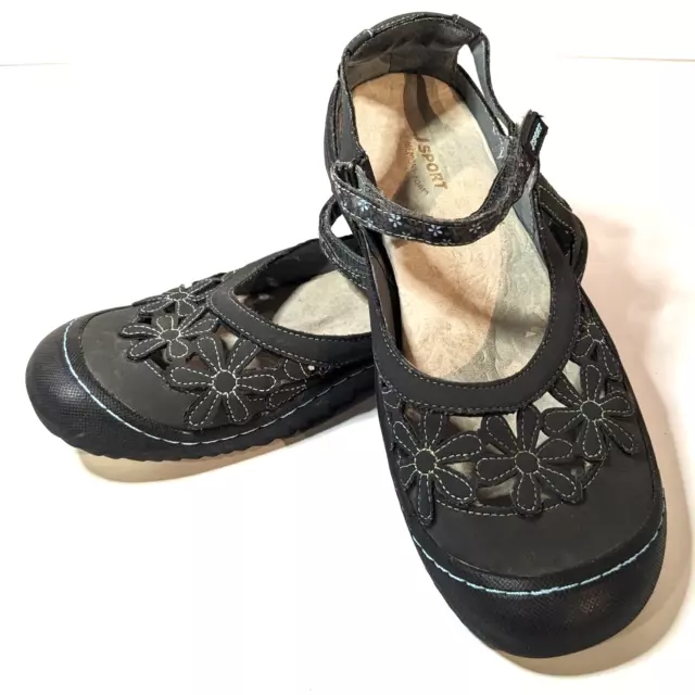 JBU JAMBU Womens Sz 9.5 M, Mary Jane Flats Vegan Leather, Gray Wildflower Floral