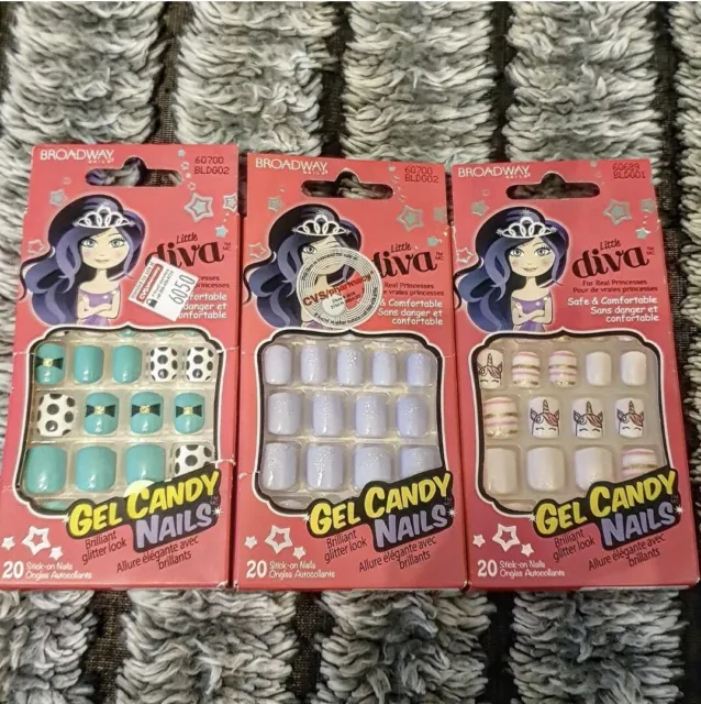 Kiss Little Diva Stick-On Gel Nails, Light Purple & Glitter, Kids Manicure  60700 | eBay