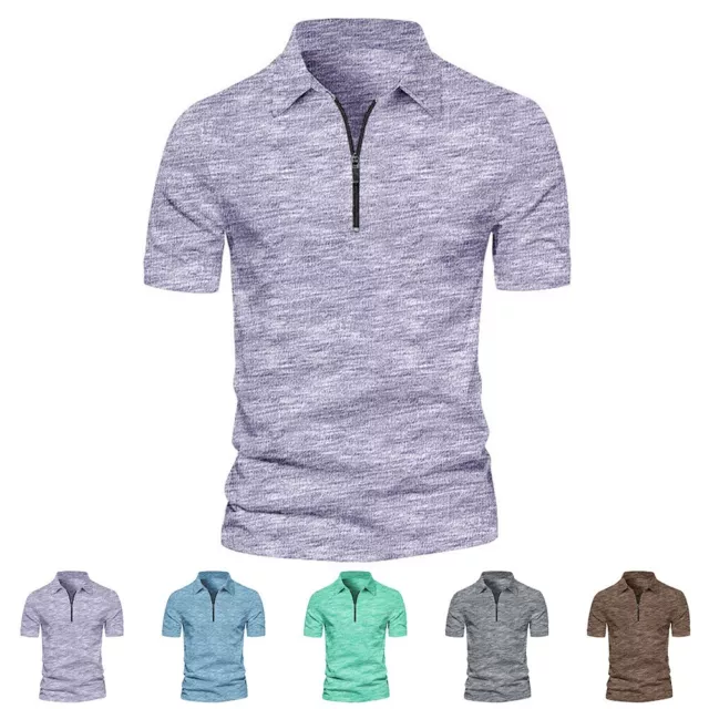 T-shirt élégant homme à manches courtes haut couleur unie avec 1/4 zip up