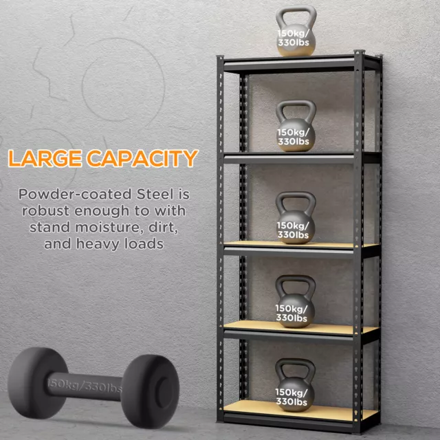 5-Tier Industrial Adjustable Steel Storage Shelf for Garage Black and Brown 3