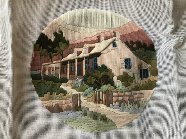 Vintage finished round long stitch australian outback cottage garden homestead