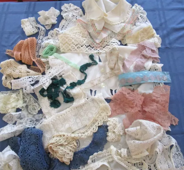 Lot # 108 Vntg.  WOW  Lace Trim crochet circle hanky lg. pretty collars +pieces