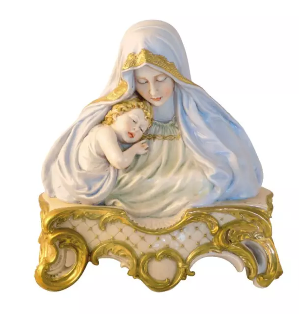 Buste Madonna Avec Jésus Enfant en Porcelaine Capodimonte Signé Carter Nouveau