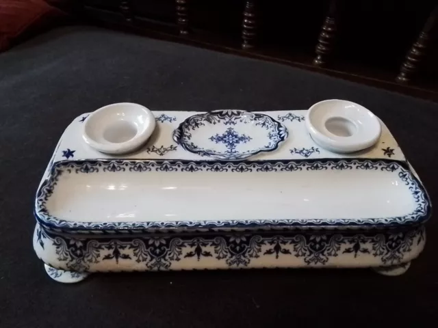 Victorian Ceramic  Desk Stand With Ceramic  Ink Wells?or Cwndle  Stick Holders?