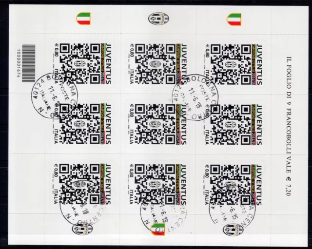 2015 Italia Repubblica Minifogli Juventus Campione d’Italia Calcio usata