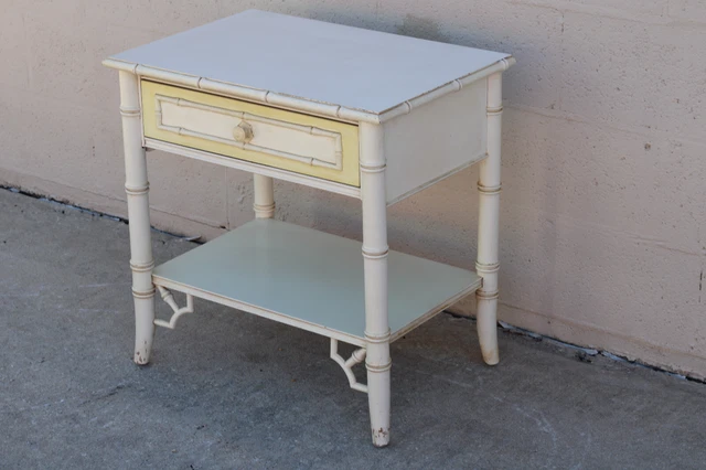 Original Cond Vtg Thomasville Allegro Faux Bamboo Fretwork Dovetailed Nightstand 3