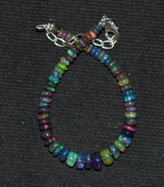 Argent Massif 925 Naturel Éthiopien Opale Perles De Pierre Précieuse 7"Bracelet