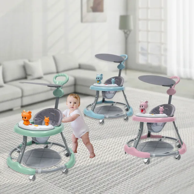 Blue/ Green/ Pink Foldable Baby Walker Padded Toy Sit to Stand PVC Silent Wheel