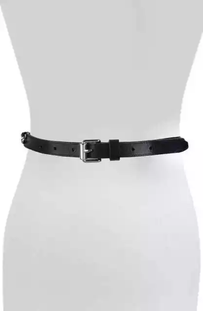 MSRP $78 Rebecca Minkoff Chain Trim Leather Belt in Black Size Large