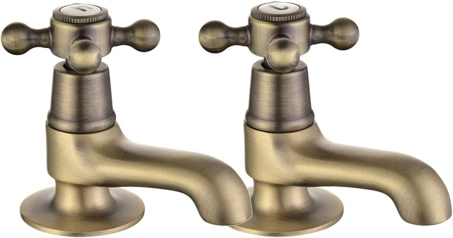 Par de grifos de pilar de lavabo antiguos grifos mezcladores de fregadero de bronce cepillado doble
