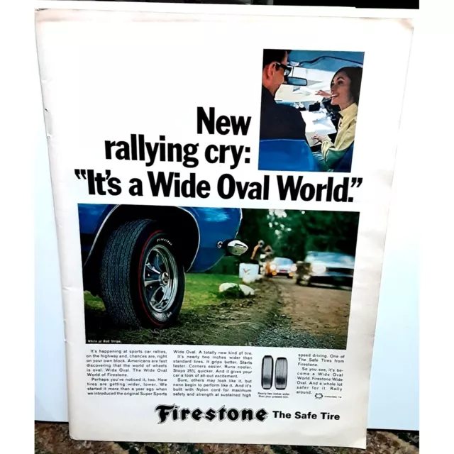 Vintage Firestone Tires Car Wide Oval World 1968 Original Ad empherma