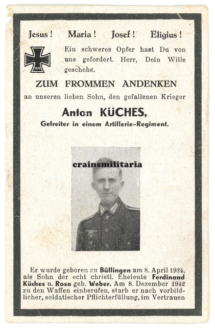 Orig. Sterbebild Beobachter ° Büllingen Belgien + POLOZK Weissrussland 1942