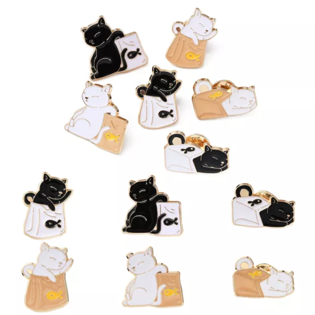 6x Enamel Alloy Cartoon Cat with Fish Bag Pin Brooch for Clothes Backpack