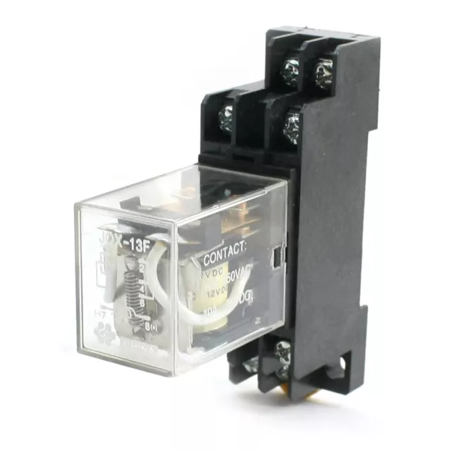 35mm Din Rail Mount DC 12V Coil Voltage DPDT Power Relay w Base