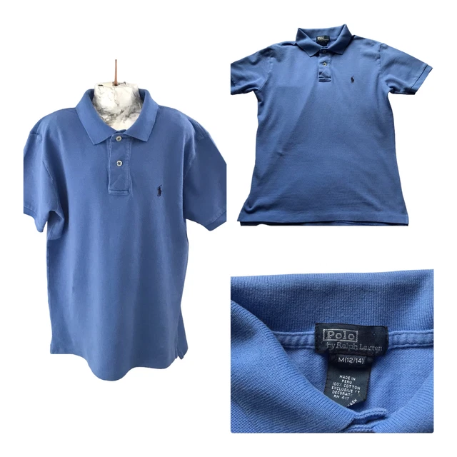 Ralph Lauren Polo Shirt Girls Blue Cotton Mesh Short Sleeve Logo AGE 12-14 (M)