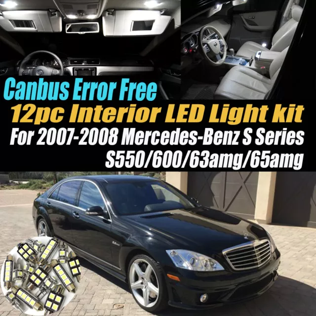 12Pc Error Free White Interior LED Light Kit for 2007-08 Mercedes-Benz S Series