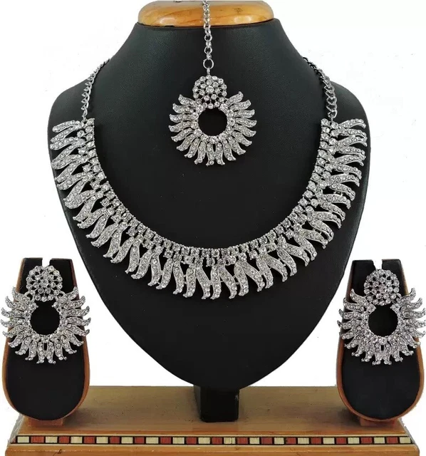 Contemporary Bollywood Indian Actress Silver Plated Designer Leaf Bridal Jewelry
