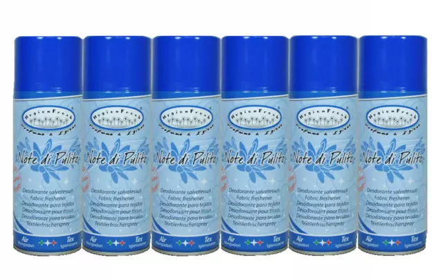 HygienFresh  Note di Pulito 6 Deodoranti Spray da 400ML Salvatessuti Mangiaodori