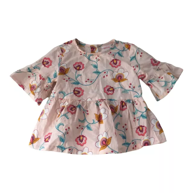 Sprout Girls Pink Floral Dress Size 0 6-12 months - Bell Sleeve Button Close