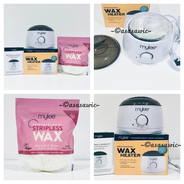 Kit MyLee: calentador de cera profesional de 500 ml + cera sin rayas de coco y árnica