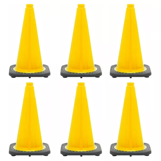 18" Yellow Traffic Cone Black Base, 3lbs (Pack of 6)