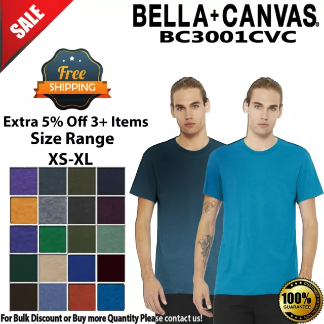 BELLA+CANVAS BC3001CVC Unisex Short Sleeve Heather CVC Crew Neck Stylish T-Shirt