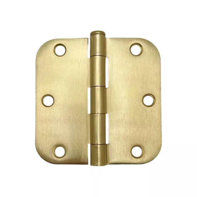 15 Pack Satin Brass 3.5" x 3.5" 5/8 Radius Round Corner Interior Door Hinges