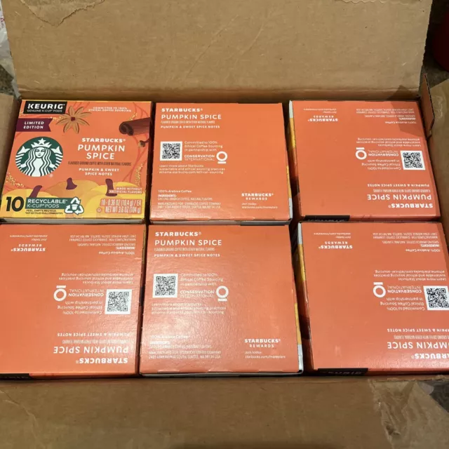 6xPumpkin Spice Coffee Starbucks 10 K-Cup Pods Keurig LIMITED EDITION BB 4/22/24