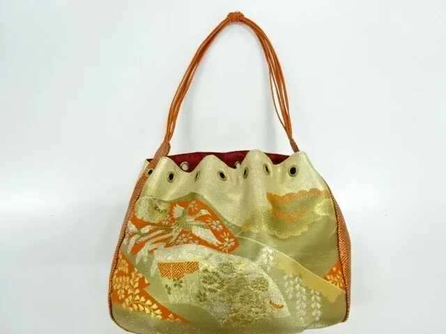 6105406: Japanese Kimono / Antique Drawstring Bag / Woven Phoenix & Flower
