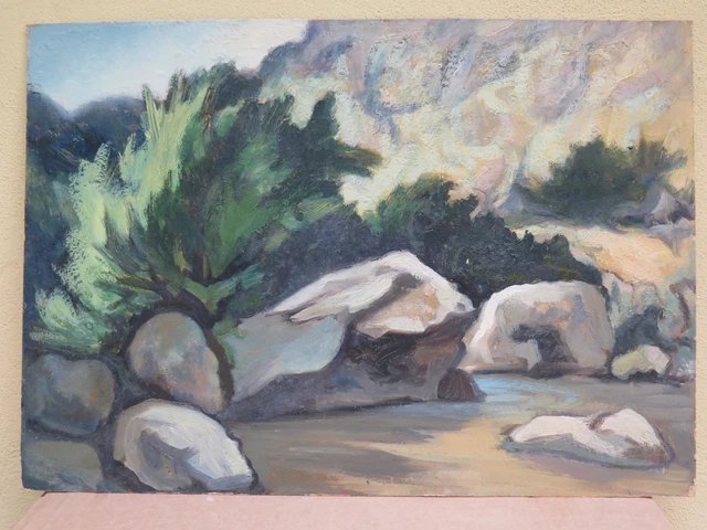 ANCIENNE PEINTURE À Huile Sur Table Paysage de Montagne En Riva Al
