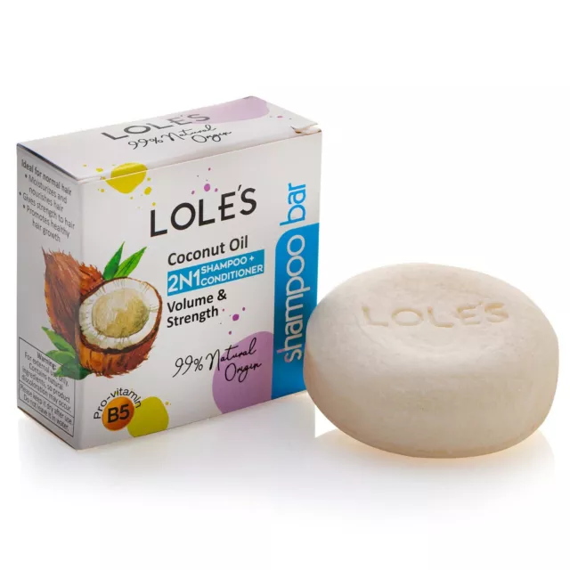 LOLE'S Coconut Shampoo Bar & Conditioner, 100g (3.5 Oz) - 99% Natural Origin