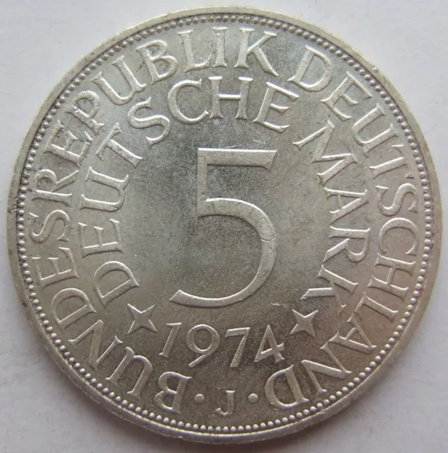 Moneta Rfg Aquila Argento 5 Tedesco Marchi 1974 J IN Uncirculated