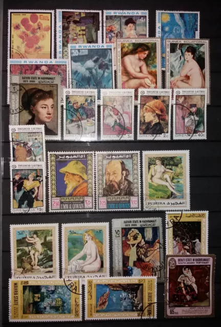 T263) PEINTRES IMPRESSIONNISTES un lot de 25 timbres différents, oblitérés