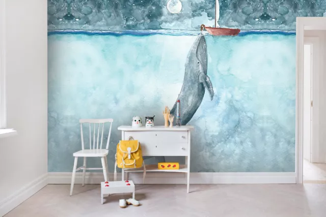 3D Whale Boat Wallpaper Wall Mural Removable Self-adhesive Sticker 894
